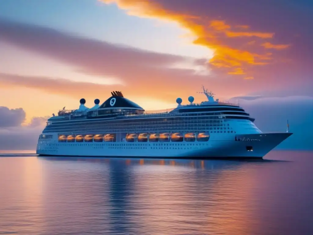 Un crucero moderno navega al atardecer en aguas cristalinas, ideal para influencers de Instagram