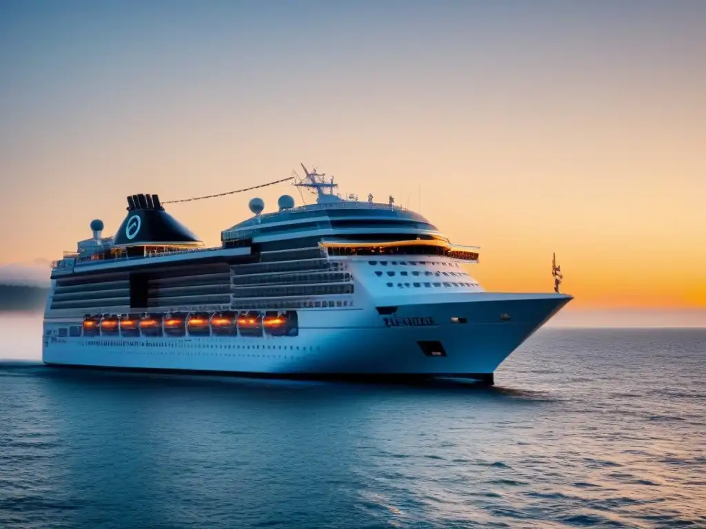 Un crucero moderno al atardecer, destacando la tecnología sin contacto en cruceros