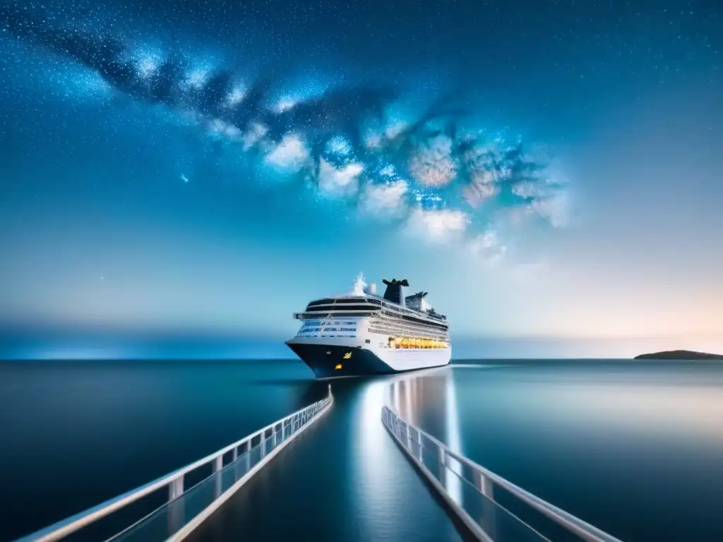 Un crucero moderno bajo un cielo estrellado con la Vía Láctea