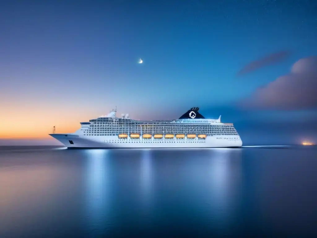 Un crucero moderno navega bajo un cielo estrellado