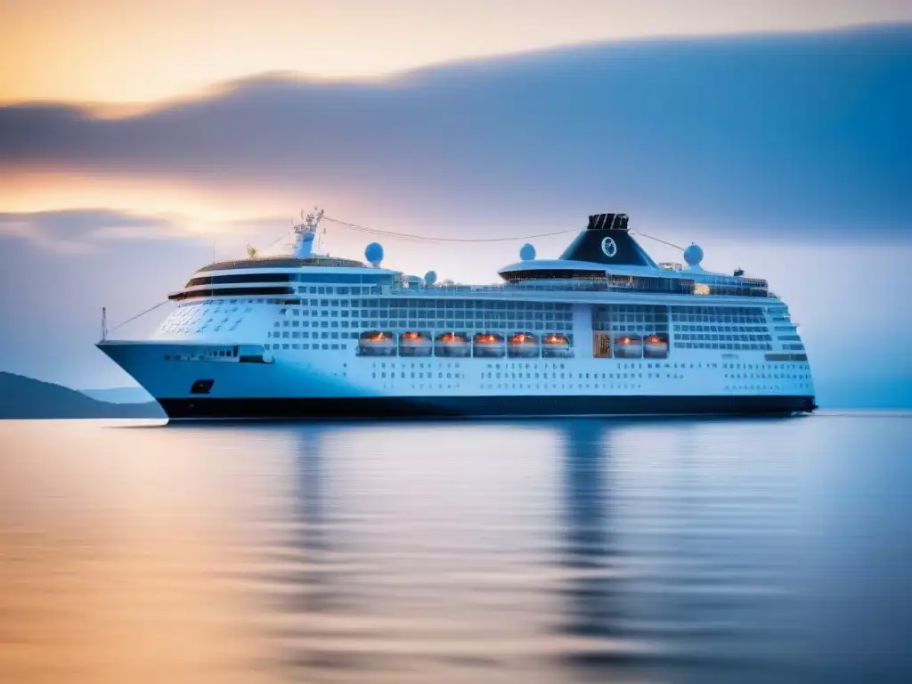 Un crucero moderno navegando con elegancia en aguas tranquilas, transmitiendo lujo y tranquilidad