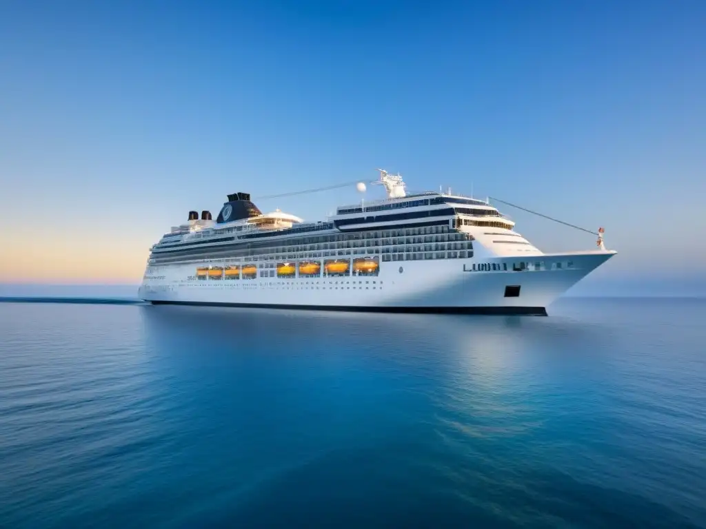 Un crucero moderno navega con elegancia en aguas cristalinas bajo un cielo azul