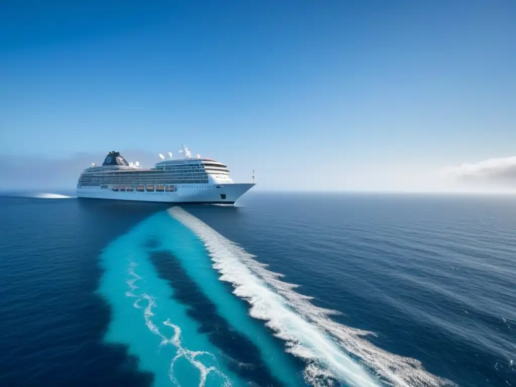 Un crucero moderno y elegante navegando en aguas cristalinas bajo un cielo despejado