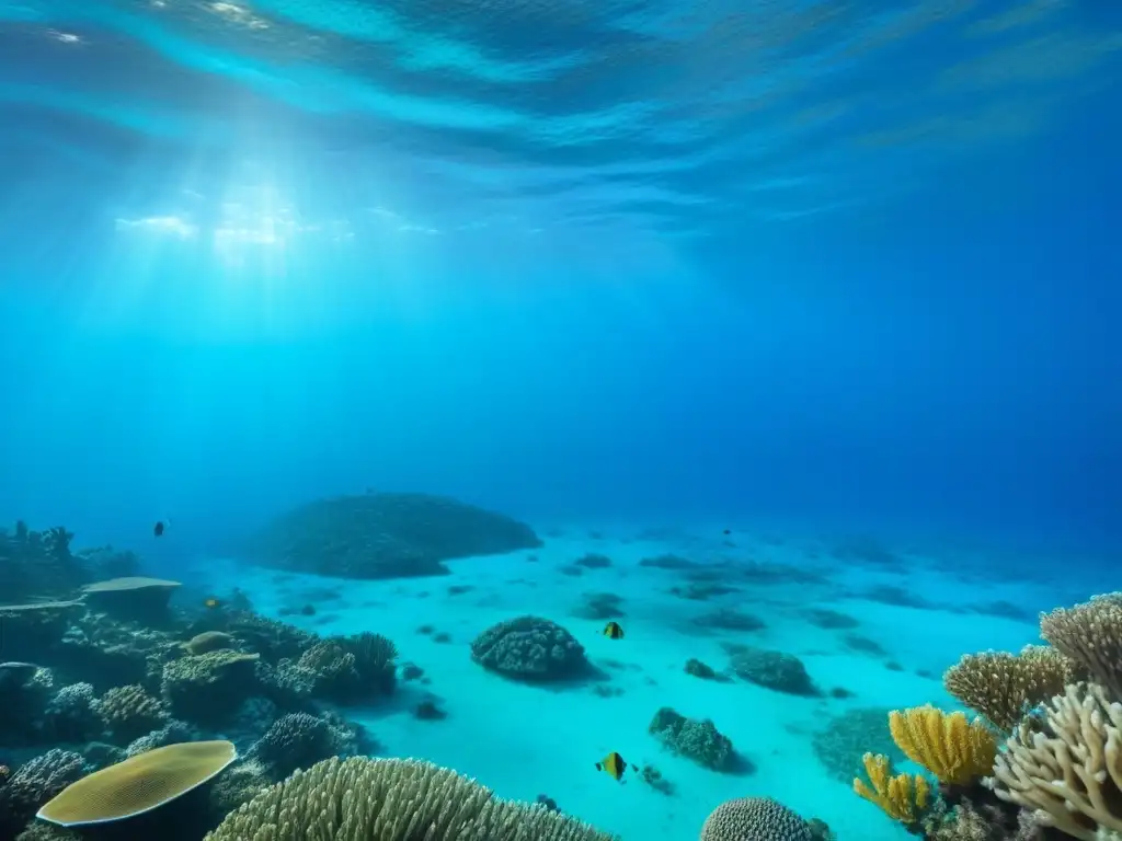 Un crucero moderno navega elegante sobre aguas turquesas, revelando arrecifes de coral y peces coloridos