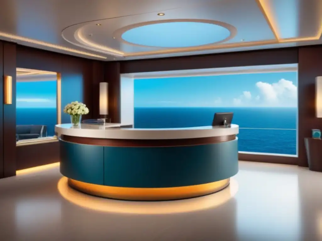 Un crucero moderno con elegante escritorio de concierge