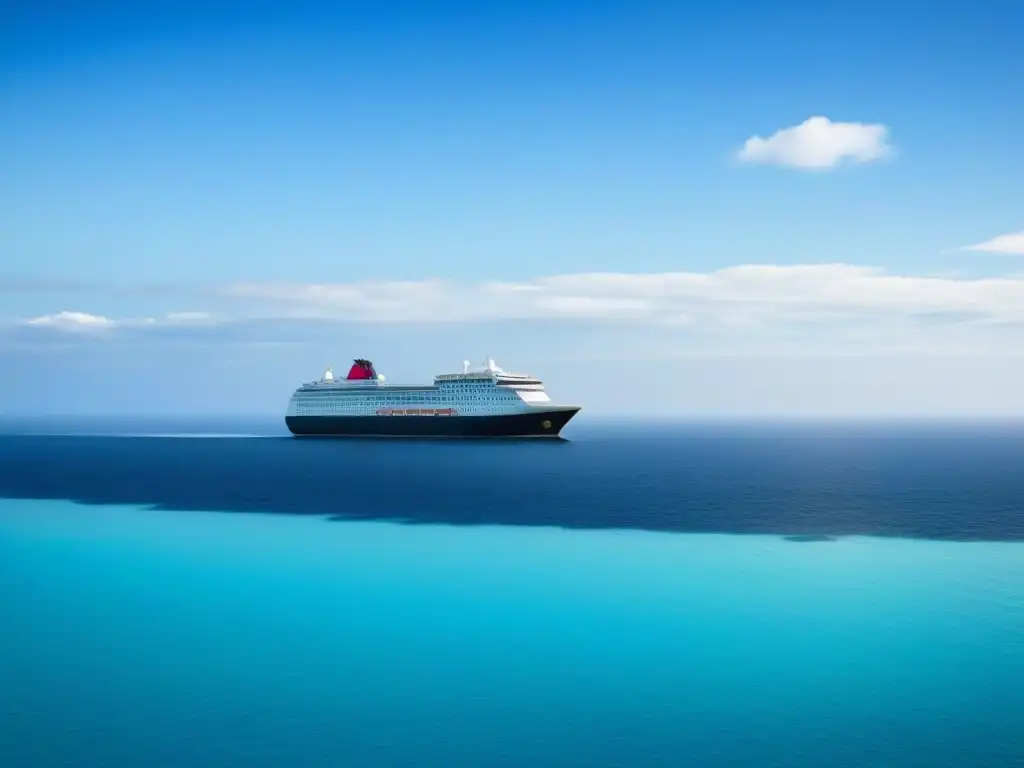 Crucero sostenible surcando aguas serenas Un crucero moderno navega elegantemente en un escenario marino sereno, representando el turismo sostenible en cruceros marítimos