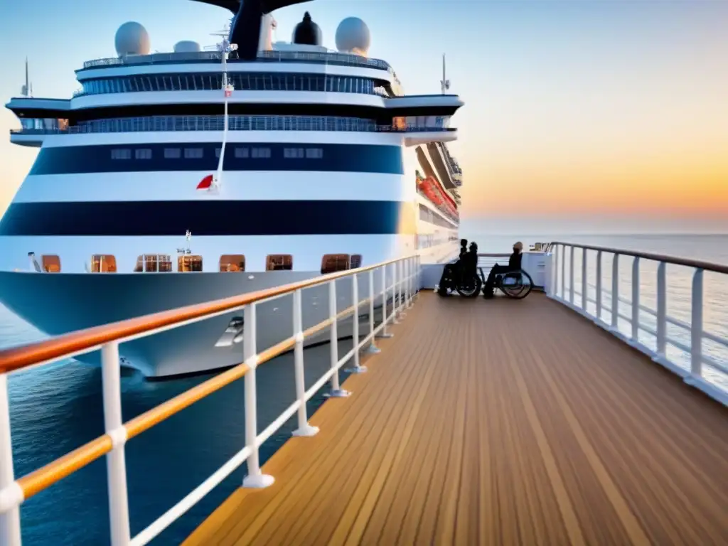 Un crucero moderno en un puerto accesible para todos, bañado por la luz dorada del sol