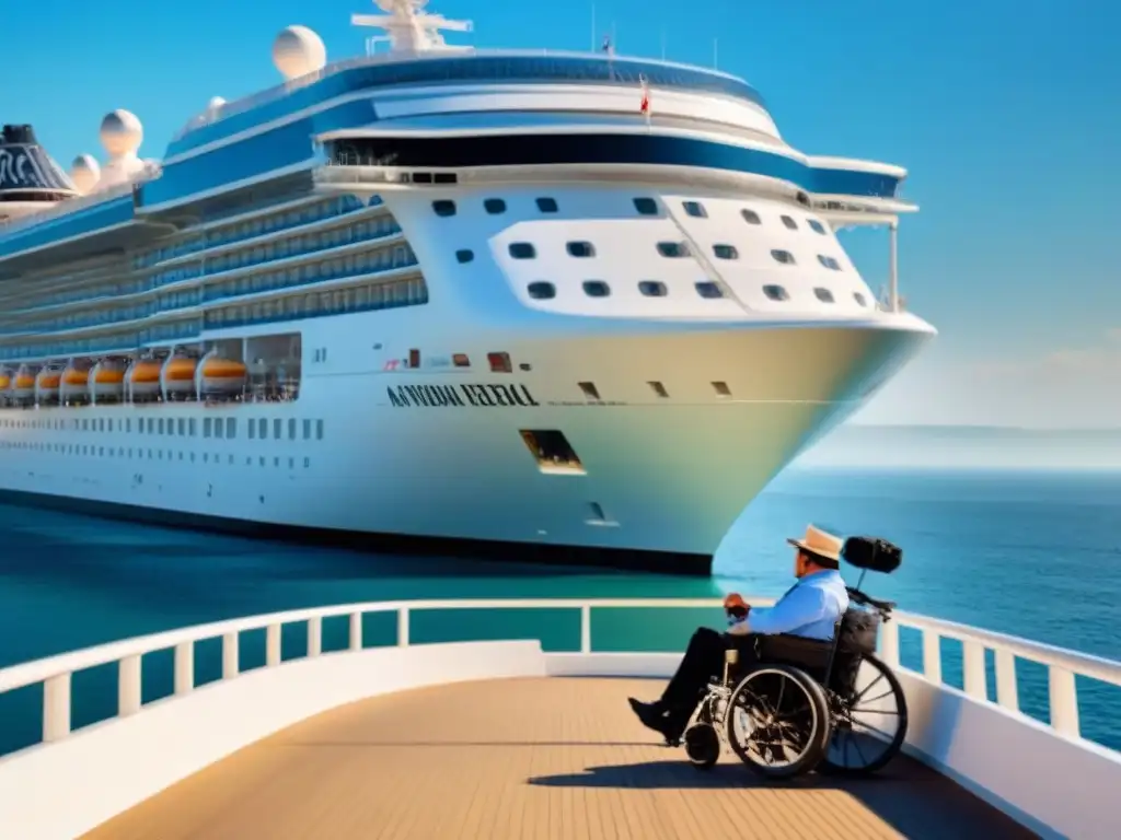 Un crucero moderno en el puerto, con diseño accesible y rampa para sillas de ruedas