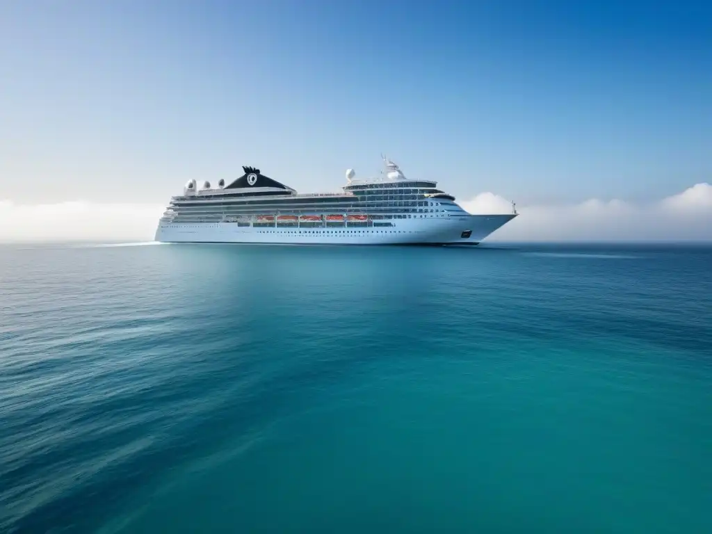 Un crucero moderno navega sereno en aguas cristalinas, transmitiendo lujo y tranquilidad