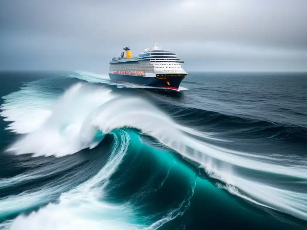 Un crucero moderno navega entre turbulentas olas, reflejando las fluctuaciones del mercado cruceros inversor