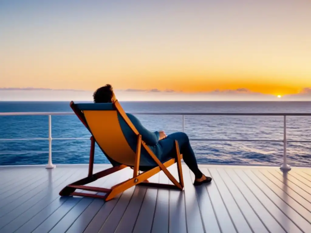 Disfrutando de un crucero sin WiFi para desconectar, contemplando el océano al atardecer en completa paz