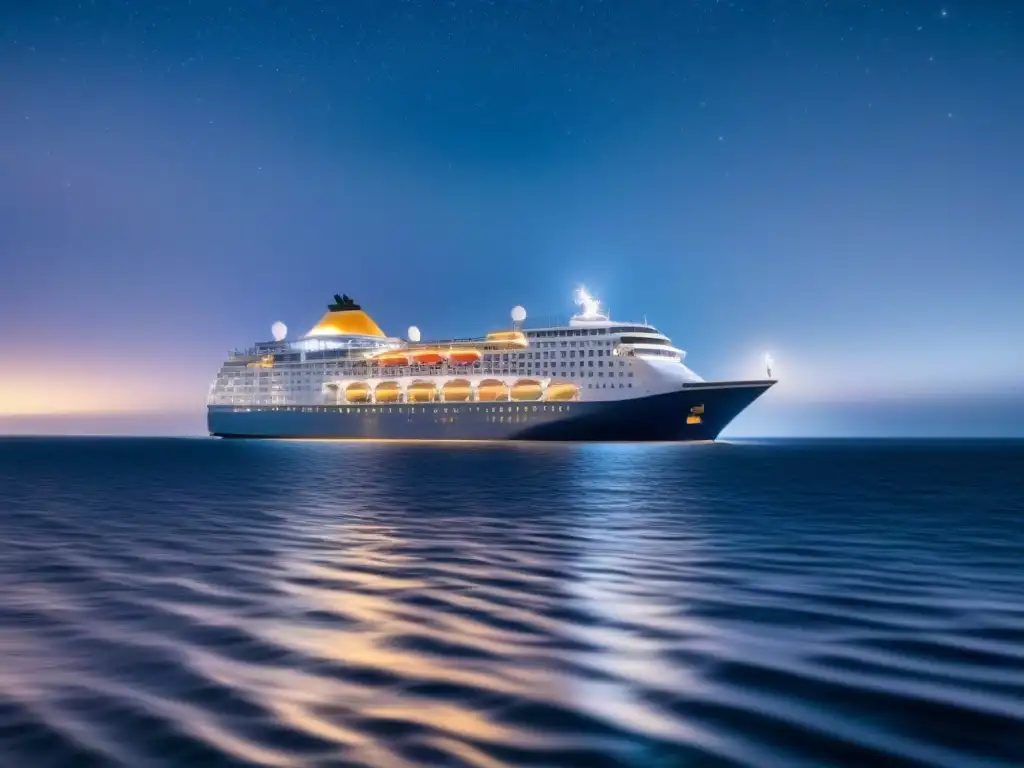 Un crucero sereno navega bajo un cielo estrellado, transmitiendo paz y tranquilidad