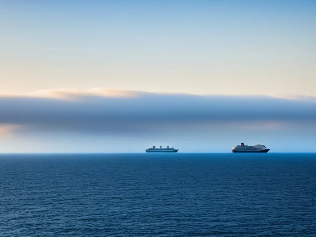 Un crucero solitario emitiendo humo en el vasto océano, simbolizando la huella de carbono del turismo marítimo