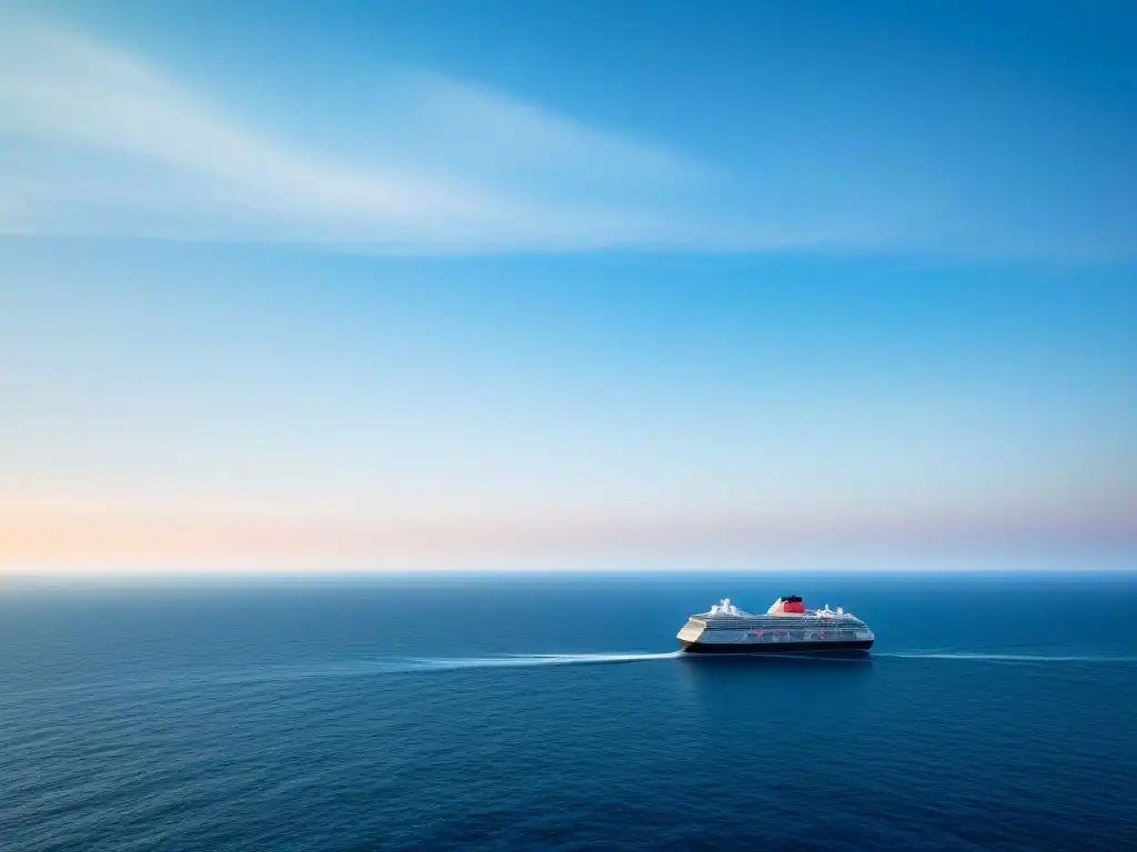 Un crucero solitario en un vasto océano, reflejando la necesidad de navegación sostenible en cruceros