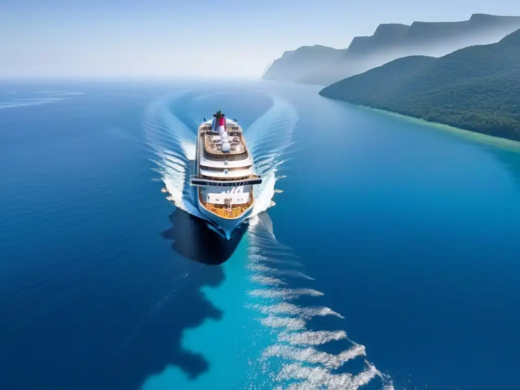 Crucero sostenible navegando en aguas cristalinas, sin emisiones ni contaminación marina