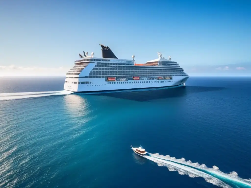 Un crucero sostenible navega entre aguas cristalinas, seagulls vuelan arriba, arrecifes de coral abajo