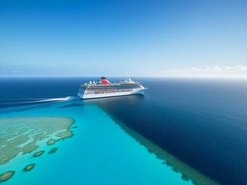 Un crucero sostenible y ecofriendly navegando en aguas cristalinas, rodeado de arrecifes de coral y vida marina