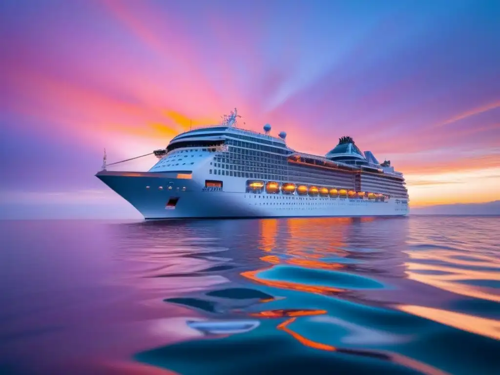 Un crucero sostenible navegando en aguas cristalinas al atardecer