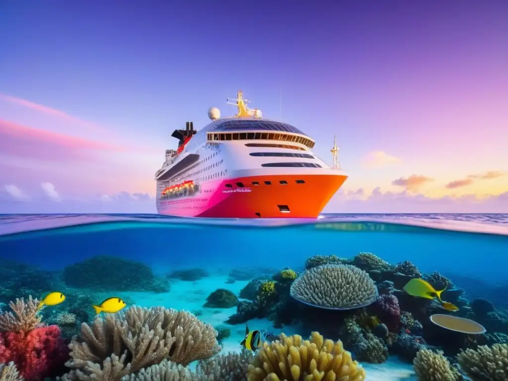 Un crucero sostenible en armonía con la naturaleza marina, reflejando el ecoturismo en alta mar