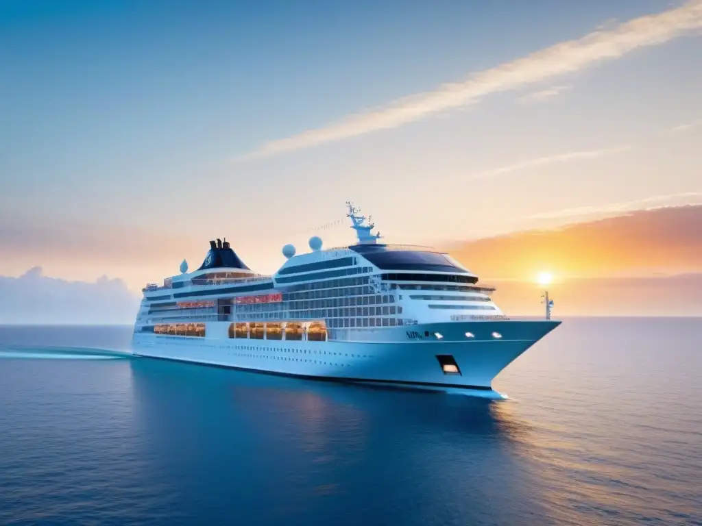 Un crucero sostenible de lujo navegando entre aguas cristalinas, rodeado de naturaleza exuberante y vida marina vibrante