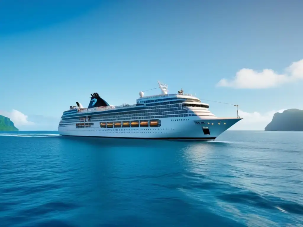 Un crucero sostenible y sin residuos navegando entre delfines en aguas cristalinas bajo un cielo azul vibrante