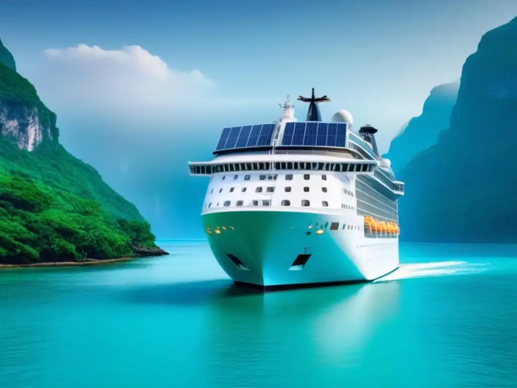 Un crucero sostenible con tecnologías verdes avanza entre aguas cristalinas y vida marina