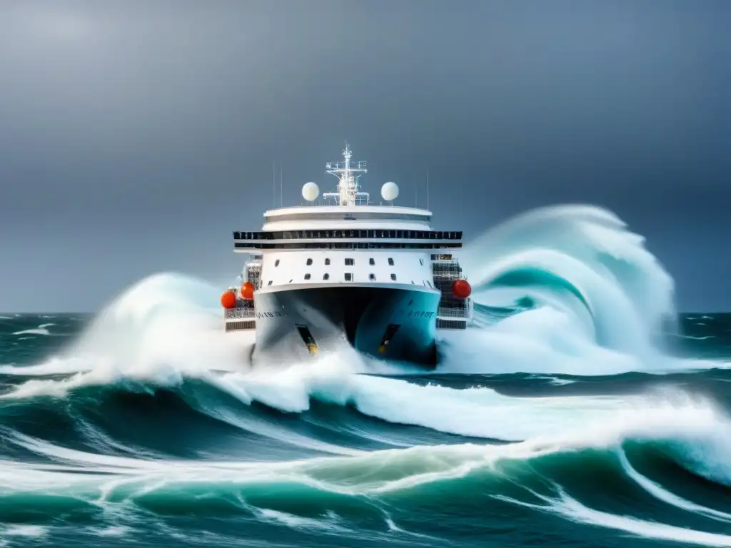 Crucero enfrentando tormenta con equipamiento impermeable de calidad