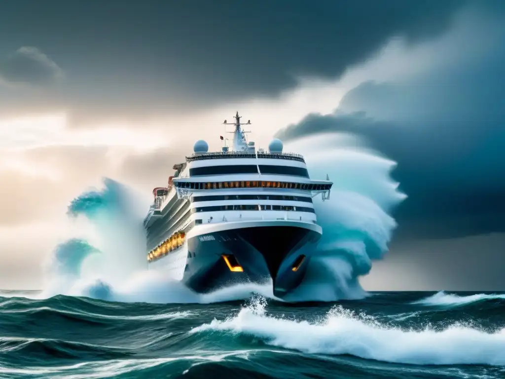 Un crucero enfrentando tormenta con olas turbulentas