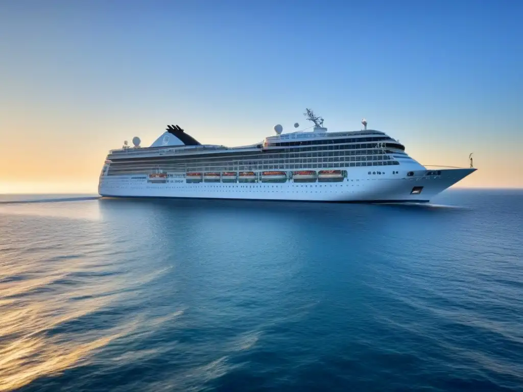 Un crucero elegantemente tranquilo navegando en aguas serenas al atardecer