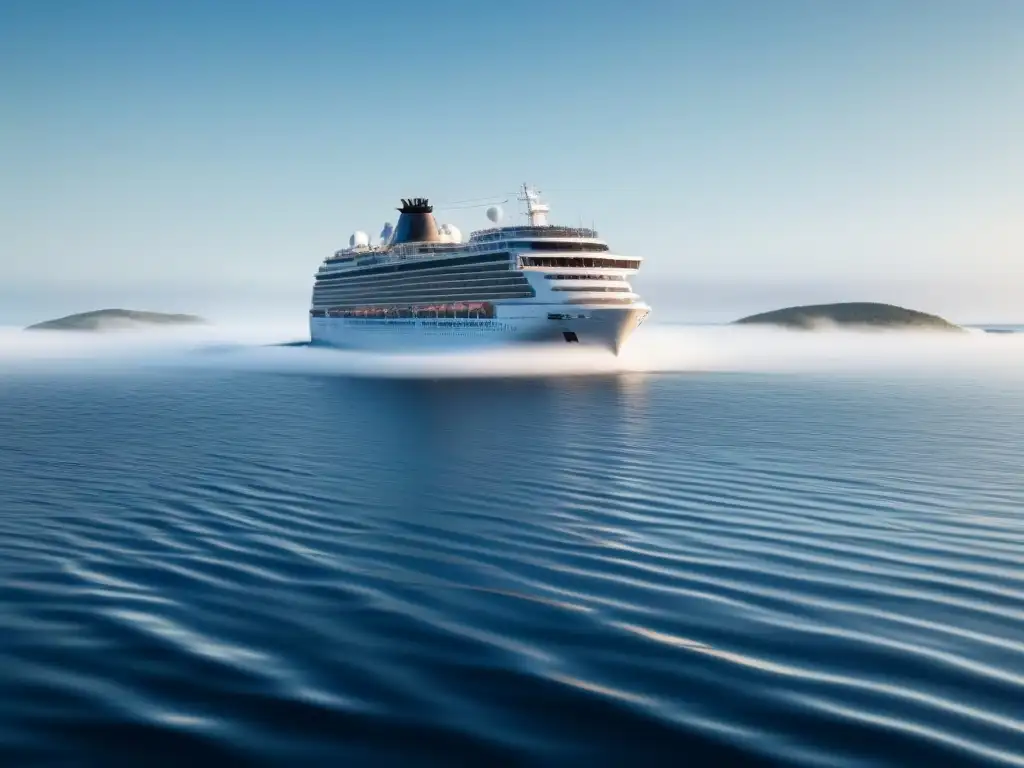 Un crucero navega tranquilo bajo un cielo azul, con una rosa de los vientos, ideal para un seguro de viaje para cruceros