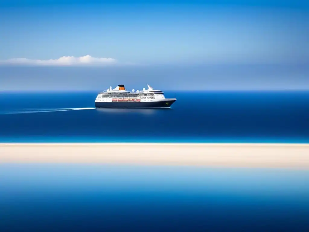 Un crucero tranquilo surca un mar calmado bajo un cielo azul, transmitiendo paz y relajación