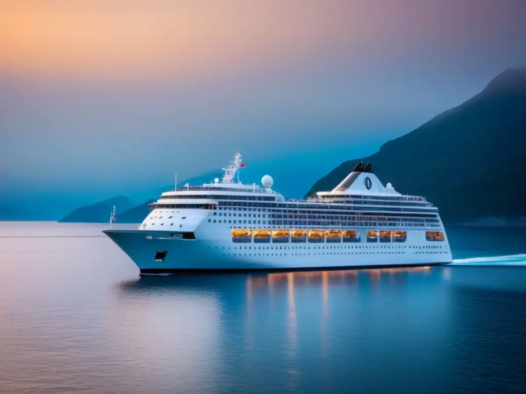 Un crucero de vanguardia navega con elegancia al atardecer