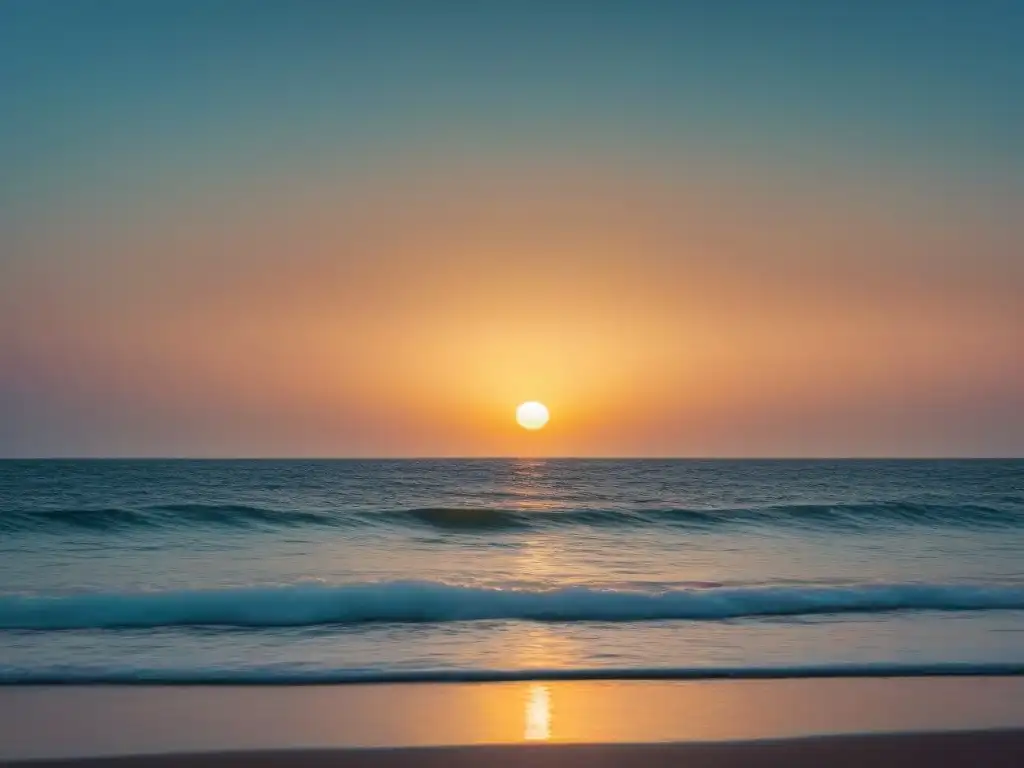 Amanecer sereno sobre el mar: paz y armonía en colores pastel Fotografía en cruceros de lujo: Amanecer sereno sobre el mar calmado, cielo pastel y agua reflectante