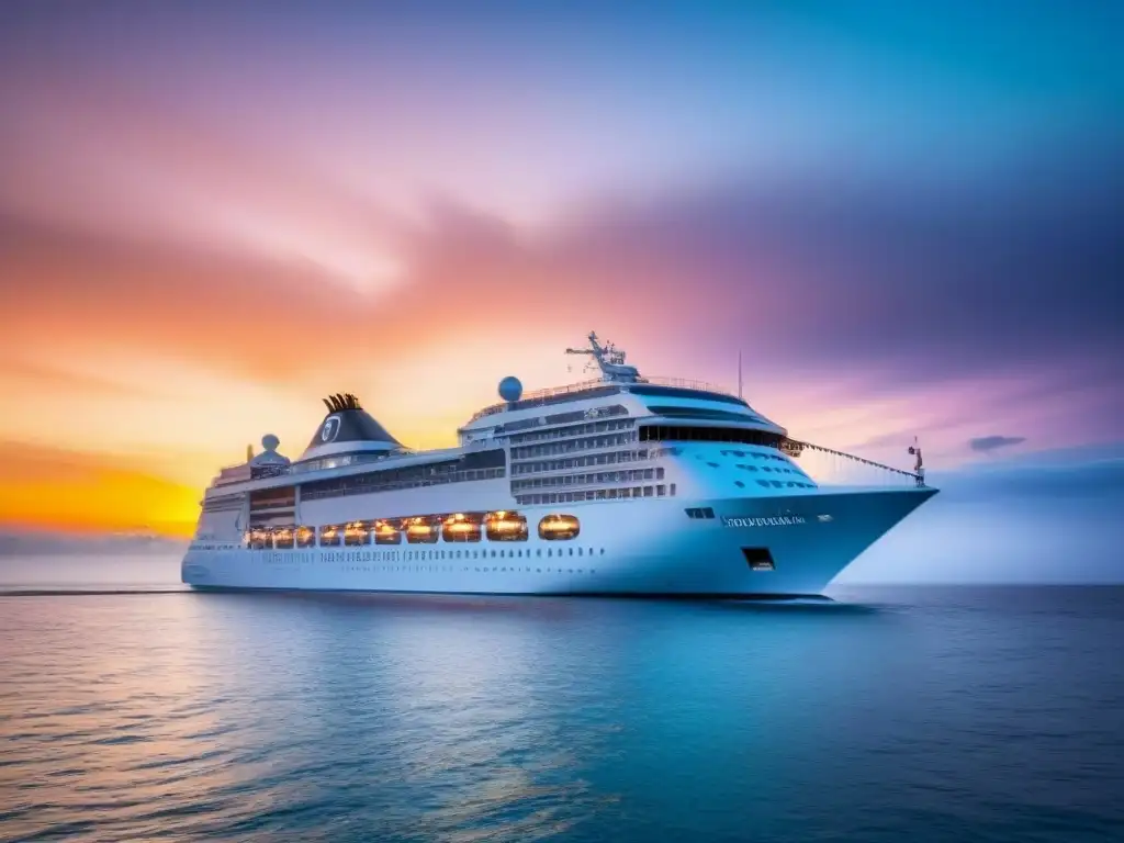 Inversión en cruceros de lujo: Un elegante barco navegando en aguas cristalinas al atardecer