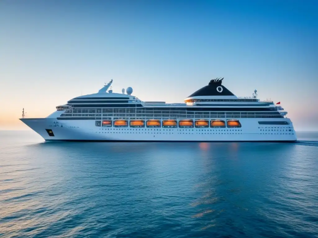 Invertir en cruceros de lujo: Un lujoso barco de crucero corta aguas cristalinas bajo un cielo despejado, transmitiendo tranquilidad y lujo