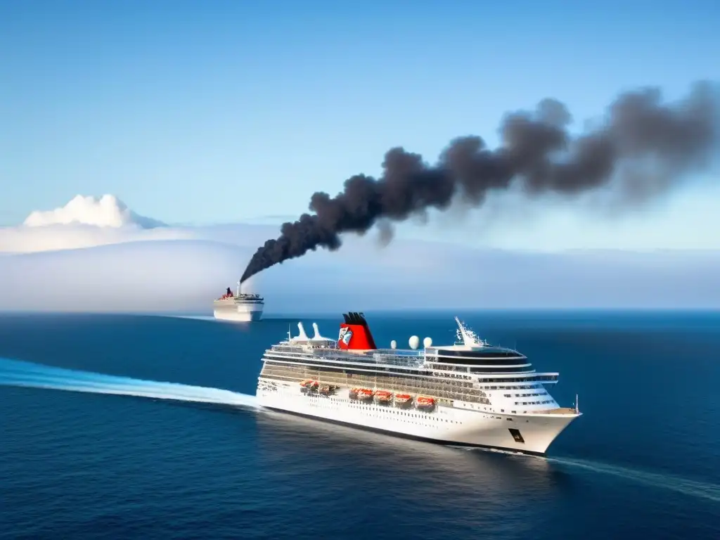 Dos cruceros: uno tradicional con humo negro y contaminación, el otro moderno y ecológico