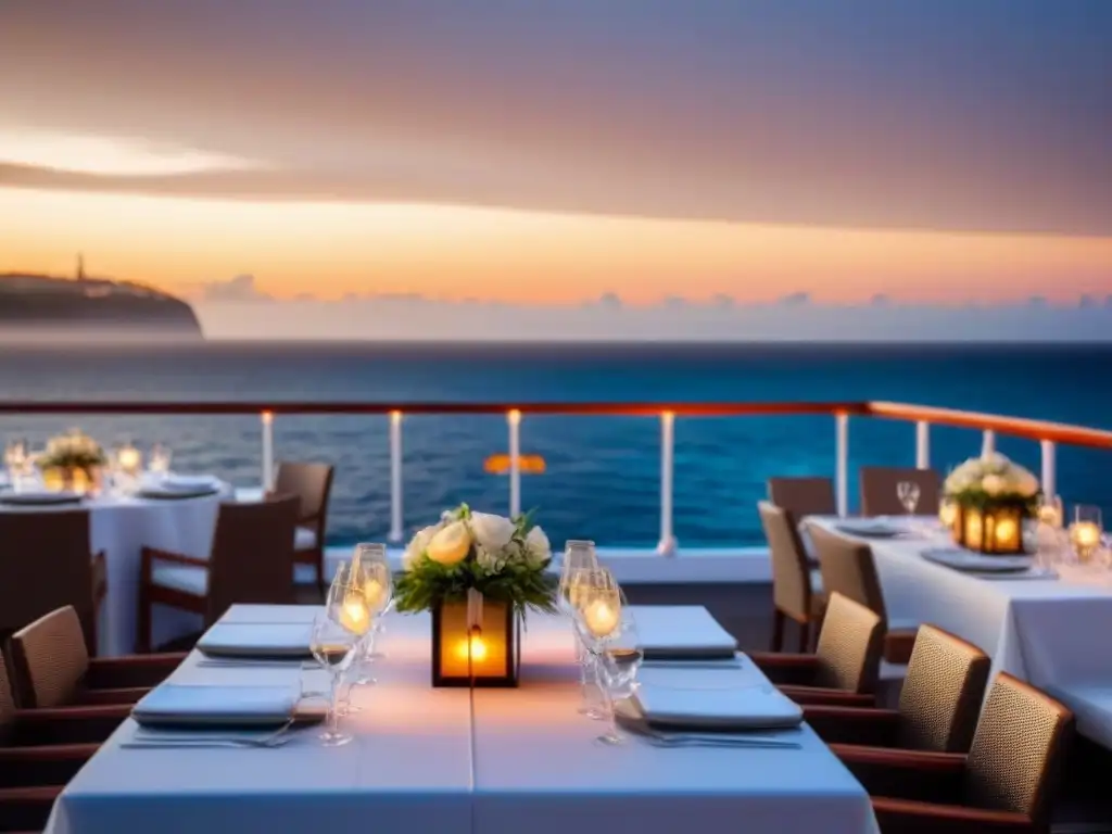 Decoración elegante para fiesta de cumpleaños en cubierta de crucero de lujo al atardecer