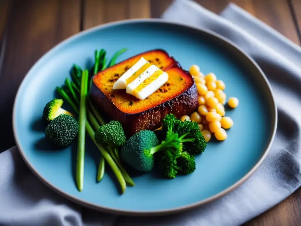 Delicioso plato vegano en crucero, con coloridas opciones veganas en cruceros presentadas con elegancia