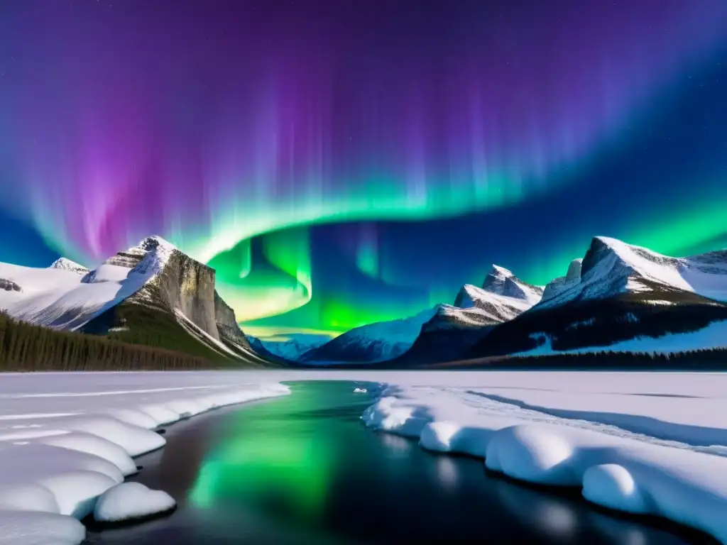 Deslumbrante aurora boreal en paisaje helado: Auroras en crucero de exploración