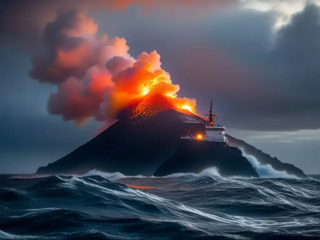 Un destello naranja de señal de socorro destaca en el mar tormentoso