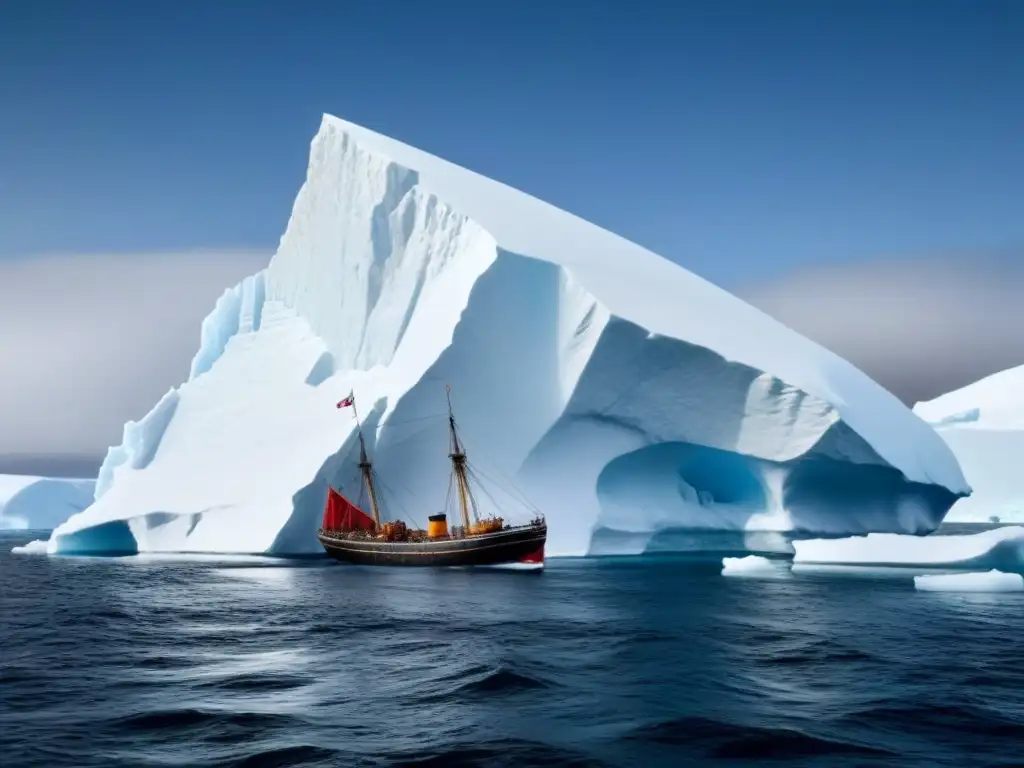 Ilustración detallada y minimalista del Endurance de Shackleton atrapado en el hielo