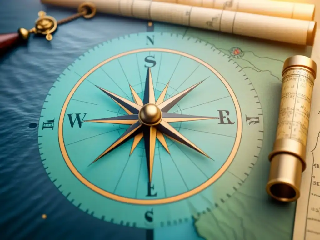 Ilustración detallada de la evolución tecnológica en navegación marítima, desde mapas antiguos hasta sistemas GPS modernos