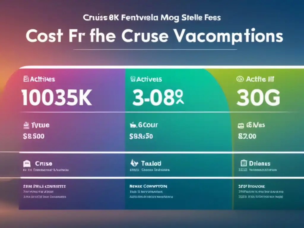 Detallado análisis del costo de un crucero con iconos limpios y porcentajes, mostrando en qué se gasta el dinero