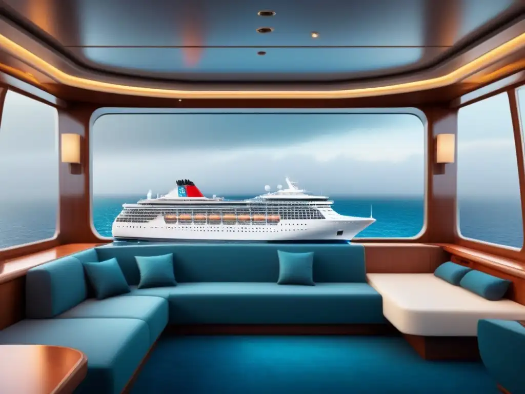 Detallado diseño de crucero de lujo en proceso, con elegantes características modernas