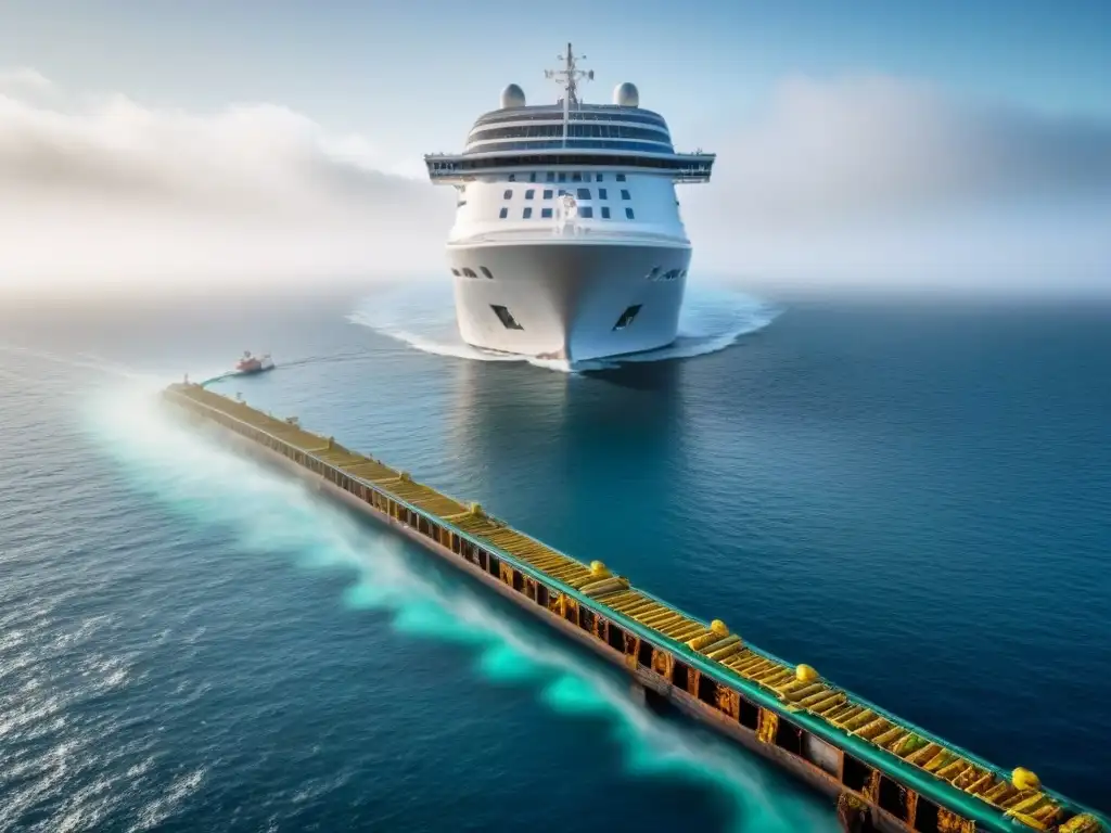 Procesos de reciclaje en crucero: detalle impactante Detalle de gestión de residuos en cruceros destino final, mostrando procesos de reciclaje y eliminación a bordo