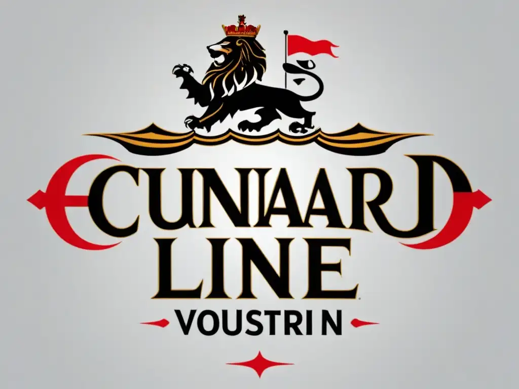 Detalle ultrapreciso del icónico logo rojo y negro de Cunard Line, resaltando la elegancia y lujo de la historia transatlántica de Cunard Line