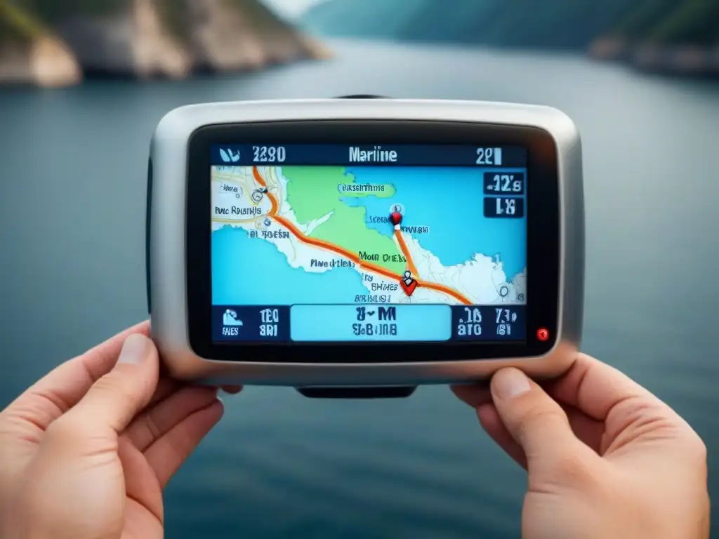 Un dispositivo de navegación GPS moderno para uso marino en un diseño minimalista y elegante, ideal para cruceros