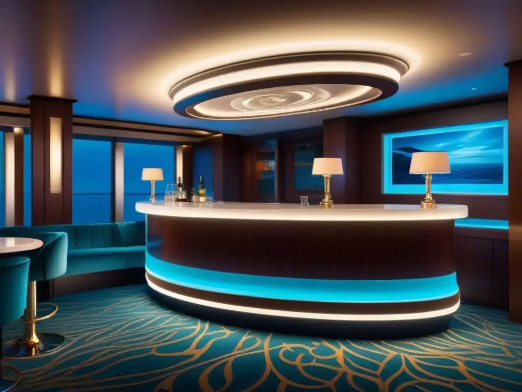 Un elegante bar de crucero iluminado por un sistema de iluminación inteligente