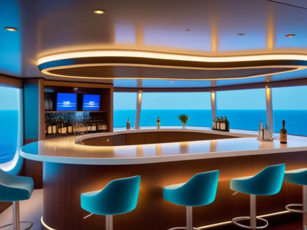 Bar de crucero de lujo: ambiente sofisticado con cocteles artesanales Una elegante barra de crucero con mixología cursos, ambiente sofisticado y relajante