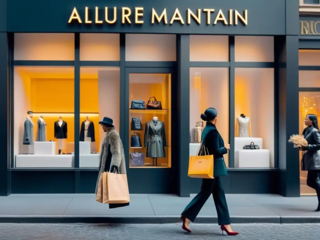 Una elegante calle de compras en Manhattan con tiendas de lujo, marcas exclusivas y escaparates elegantes